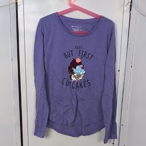 Purple Long Sleeve Kids Shirt with Sequin Cupcake